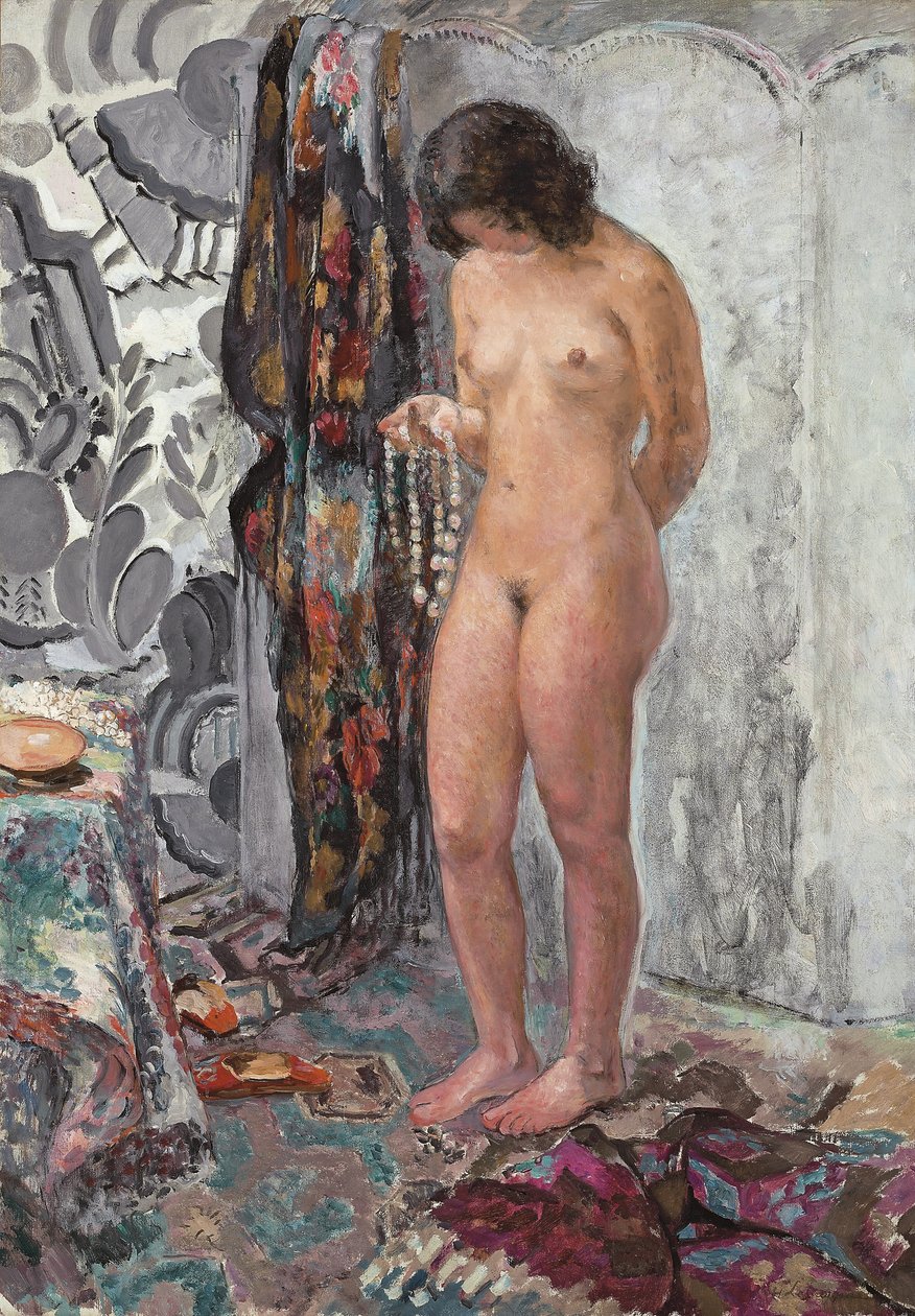 Stående nøgen med en halskæde, ca. 1923 af Henri Lebasque