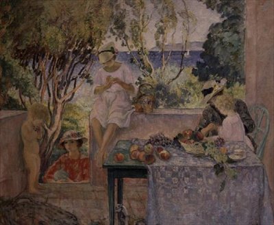 Te på terrassen ved St. Maxine af Henri Lebasque