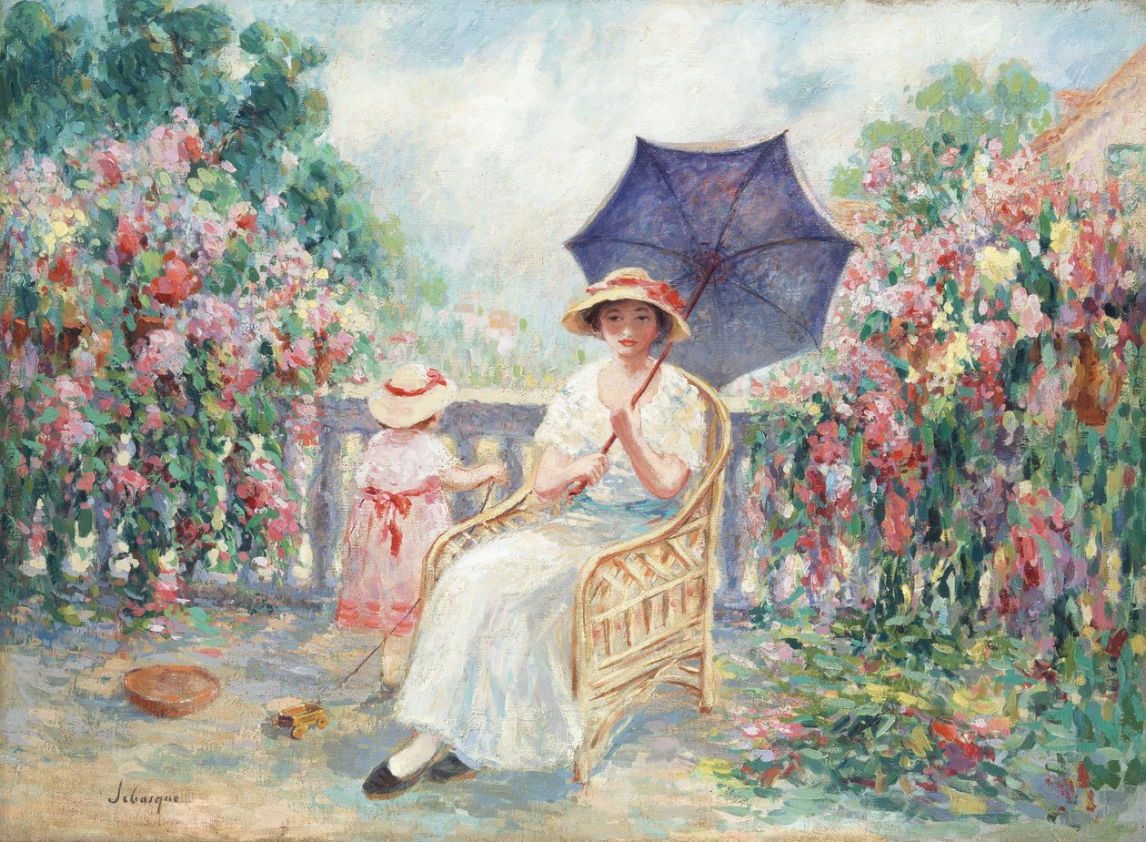 Ung pige og barn på en terrasse, 1914-15 af Henri Lebasque