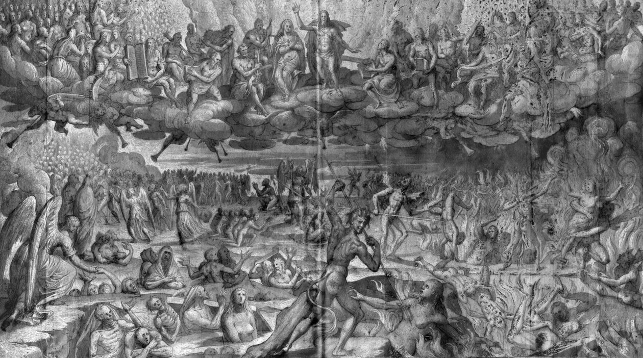 Life of Christ, Last Judgement, forberedende undersøgelse af billedtæppetegneserie til Saint-Merri-kirken i Paris, ca. 1585-90 (pierre noire und wash und white highlights on paper) af Henri Lerambert