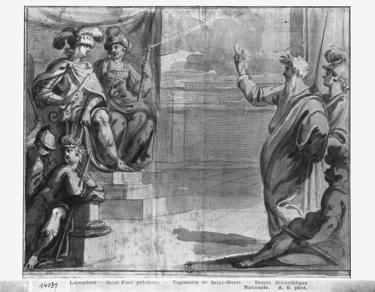 Life of Christ, St. Paul prædiken, forberedende undersøgelse af billedtæppe tegneserie for kirken Saint-Merri i Paris, ca. 1585-90 (pierre noire und wash und hvide højlys på papir) af Henri Lerambert