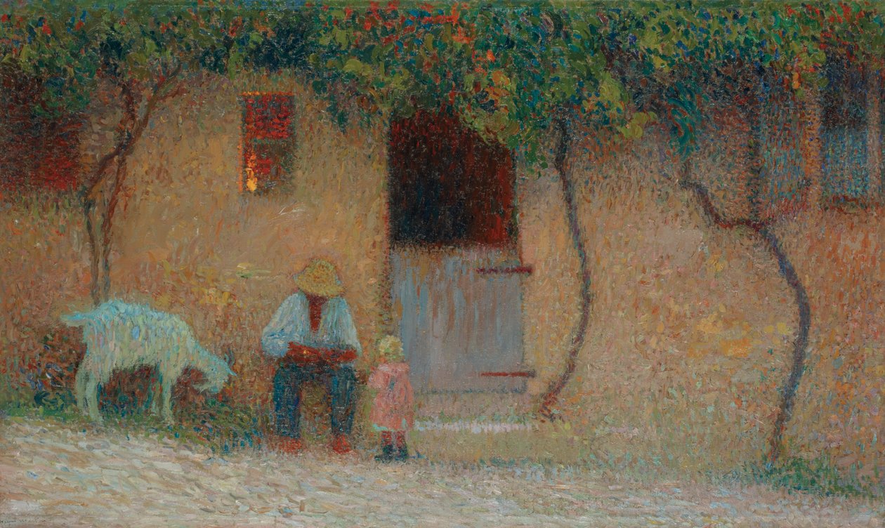 Bonde udenfor sit hjem i Labastide-du-Vert; Bonde foran sit hus i Labastide-du-Vert, ca. 1910 af Henri Martin