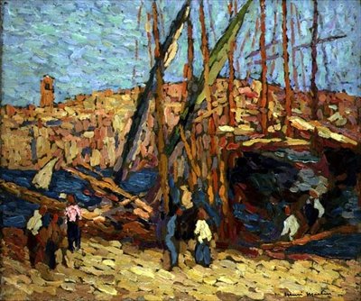 Studie til Marseilles, ca. 1917 (olie på panel) af Henri Martin