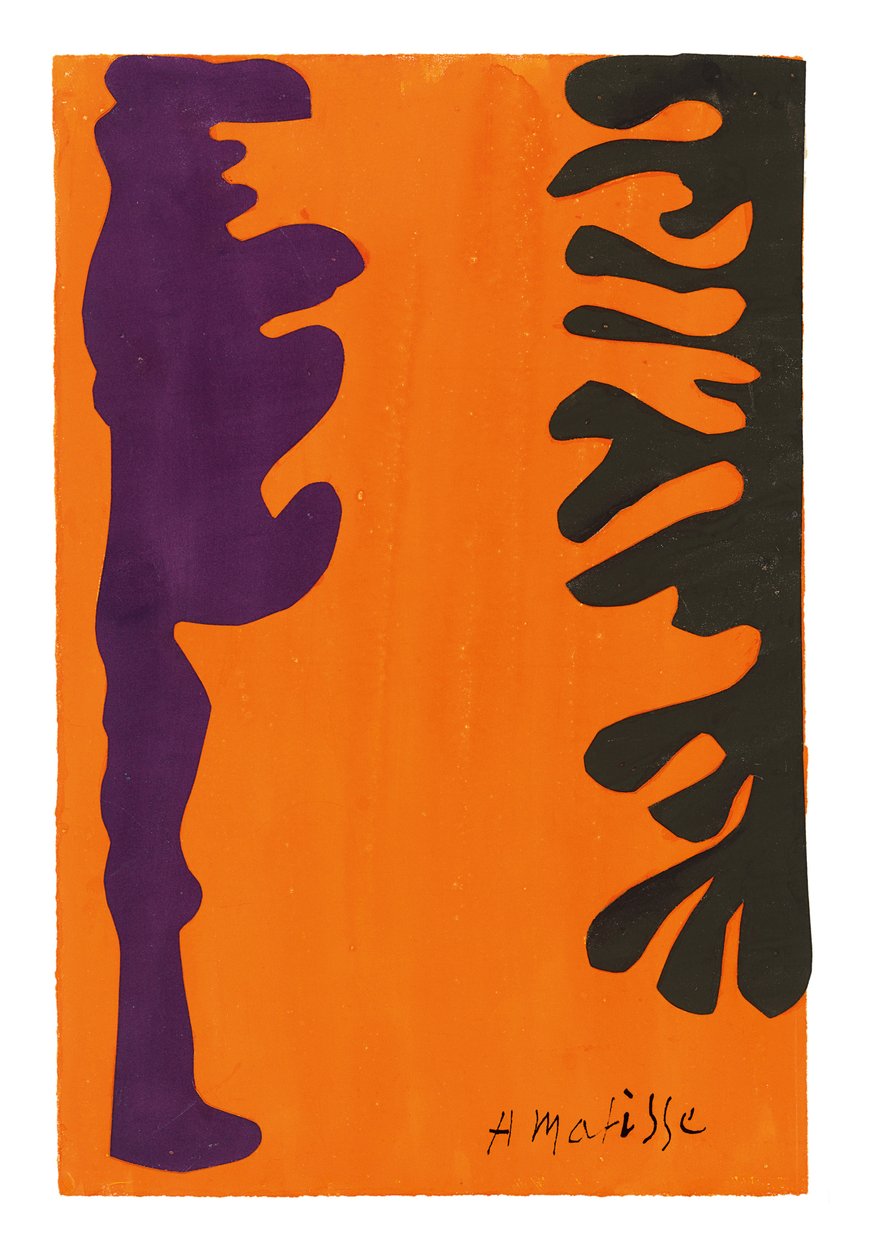 Sorte og violette arabesker på orange baggrund af Henri Matisse