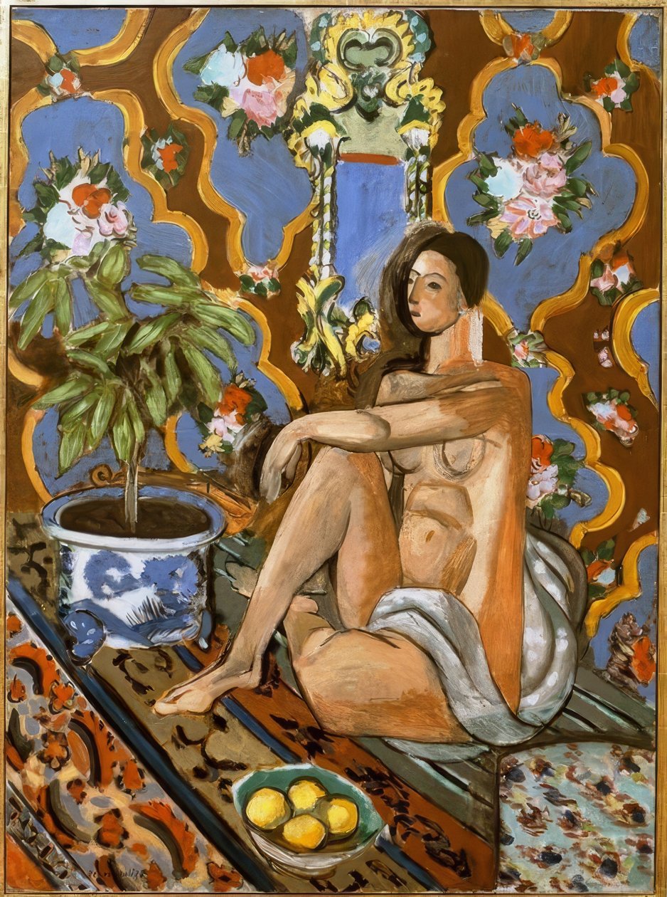 Dekorativ figur på en ornamental baggrund af Henri Matisse