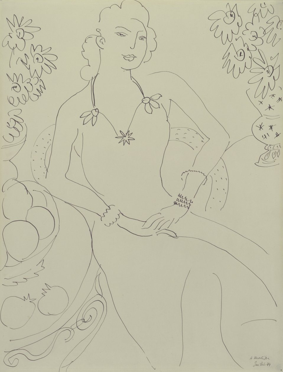 Tegning af en siddende kvinde af Henri Matisse