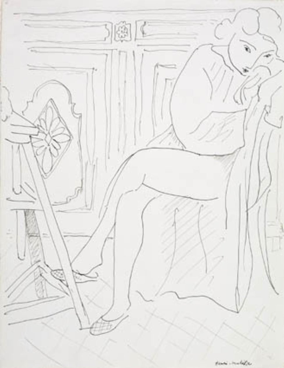 Afslappende kvindelig model i atelieret af Henri Matisse