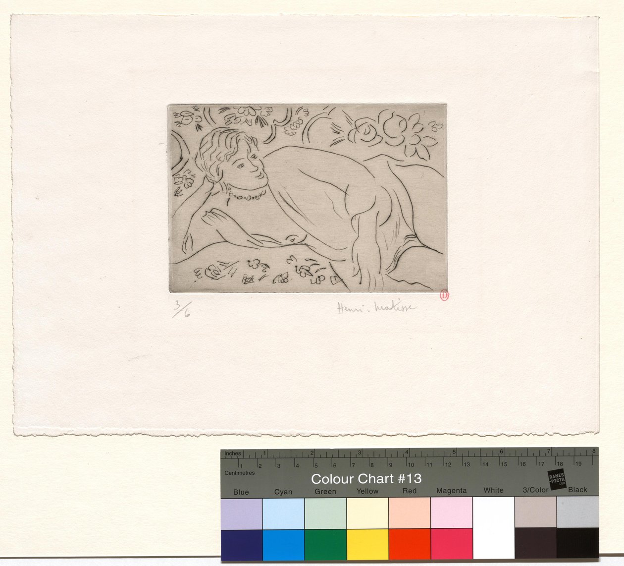Liggende figur, blomstrende baggrund af Henri Matisse
