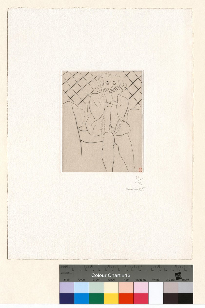 Siddende figur, hænder ved hagen af Henri Matisse