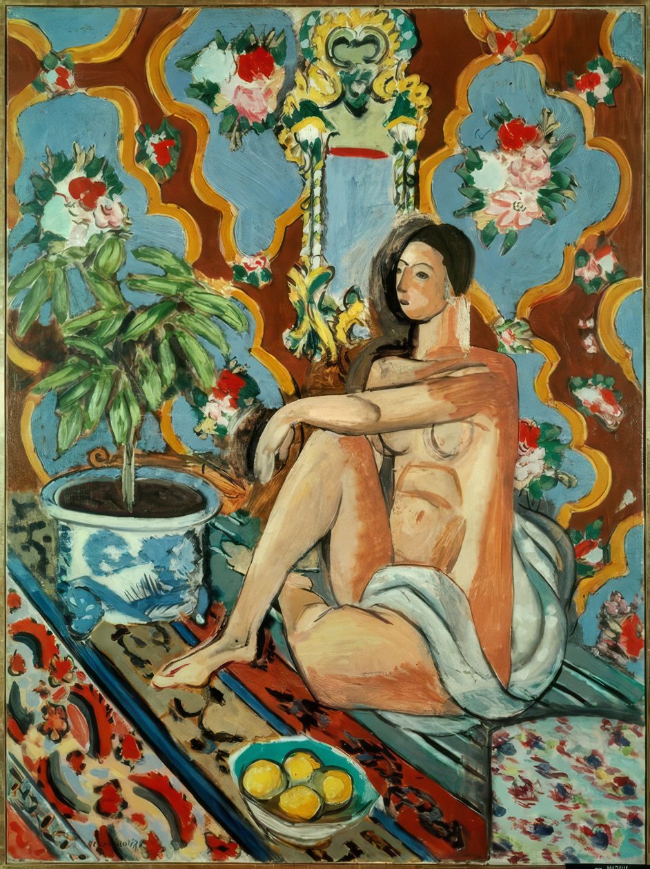 Dekorativ figur på fond ornamental af Henri Matisse