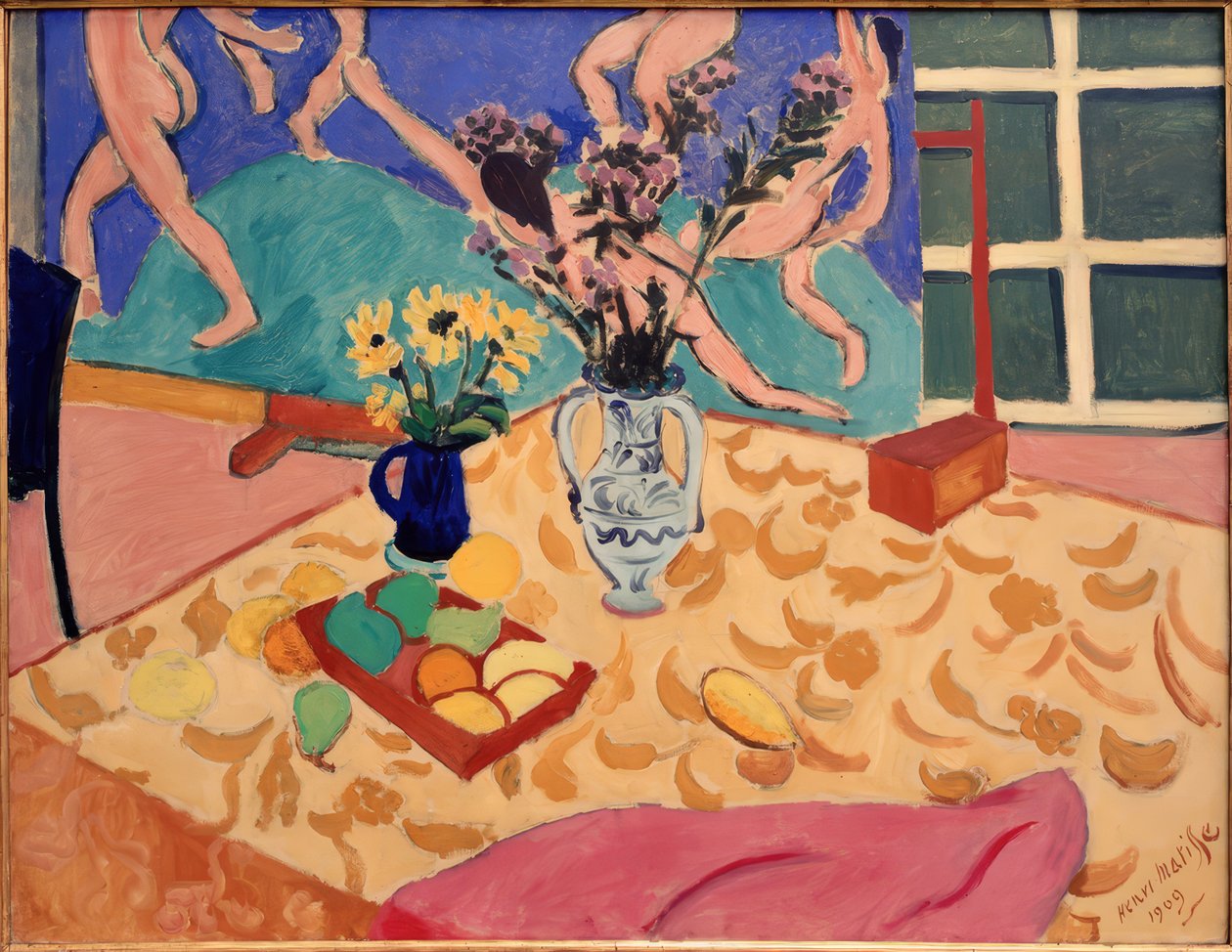 Frugter, blomster med billedet The Dance af Henri Matisse