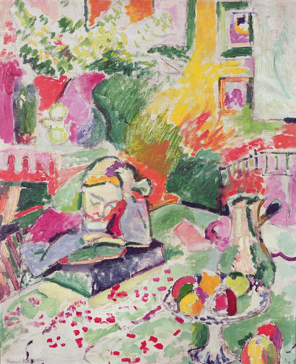 Pige, der læser (olie på lærred) af Henri Matisse
