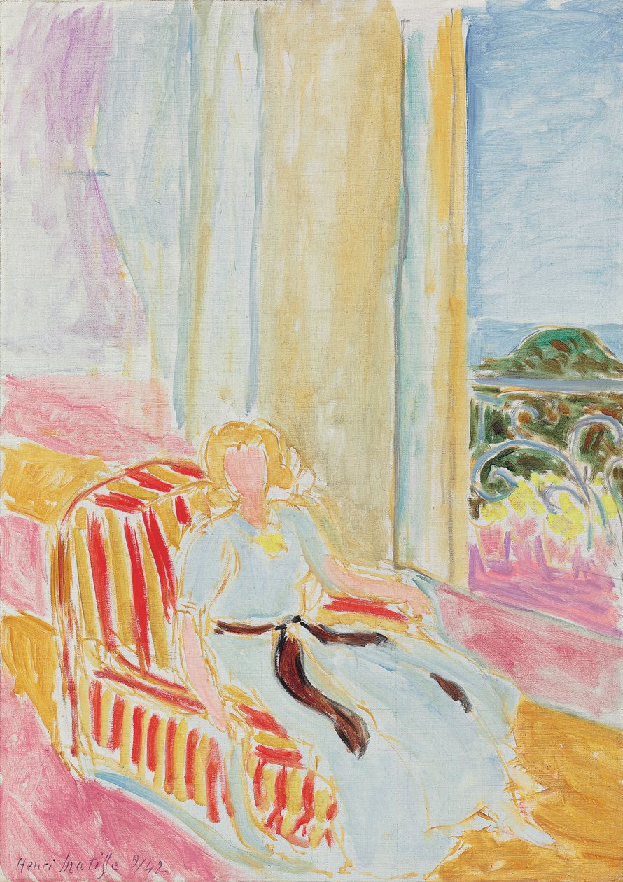 Pige i hvid kjole, sidder ved vinduet af Henri Matisse