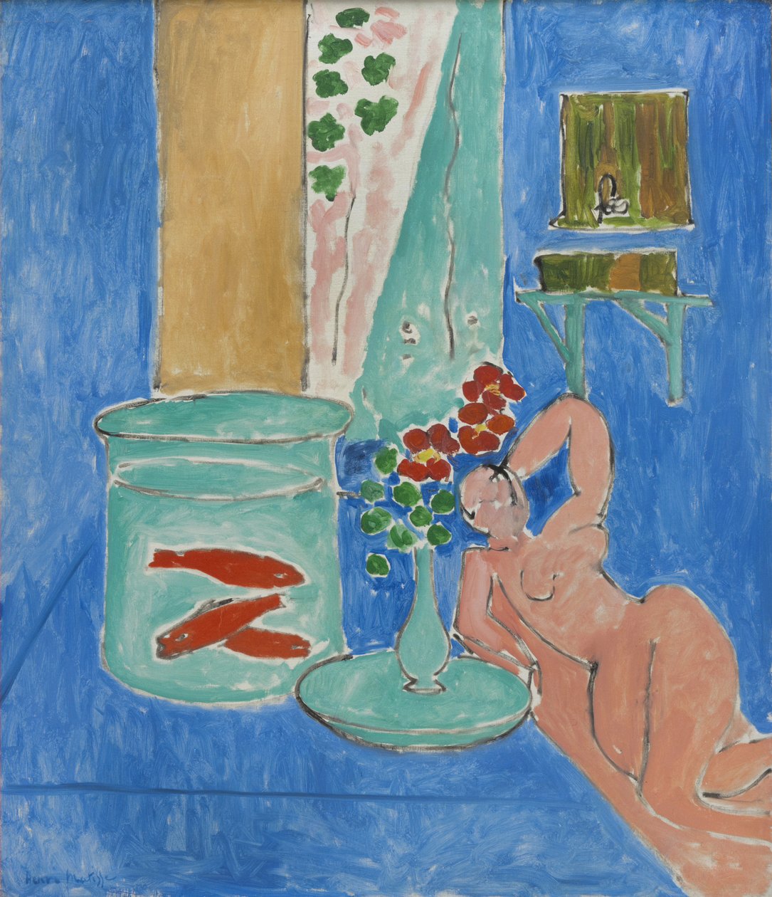 Guldfisk og skulptur af Henri Matisse