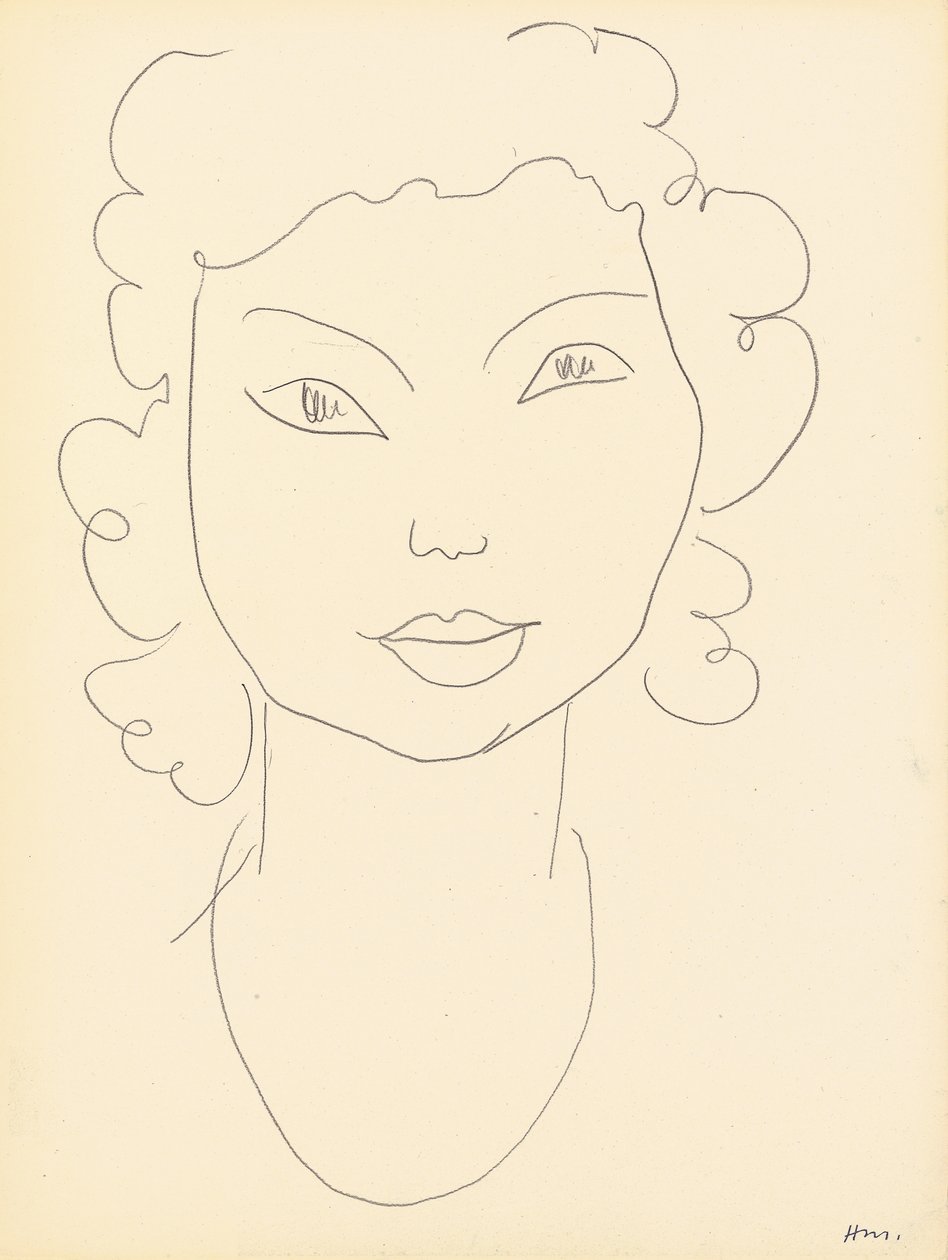 Hoved, krøllet hår (farvekridt på papir) af Henri Matisse