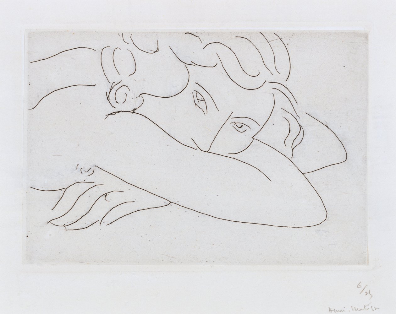 Hoved og arme af liggende nøgen person (radering) af Henri Matisse