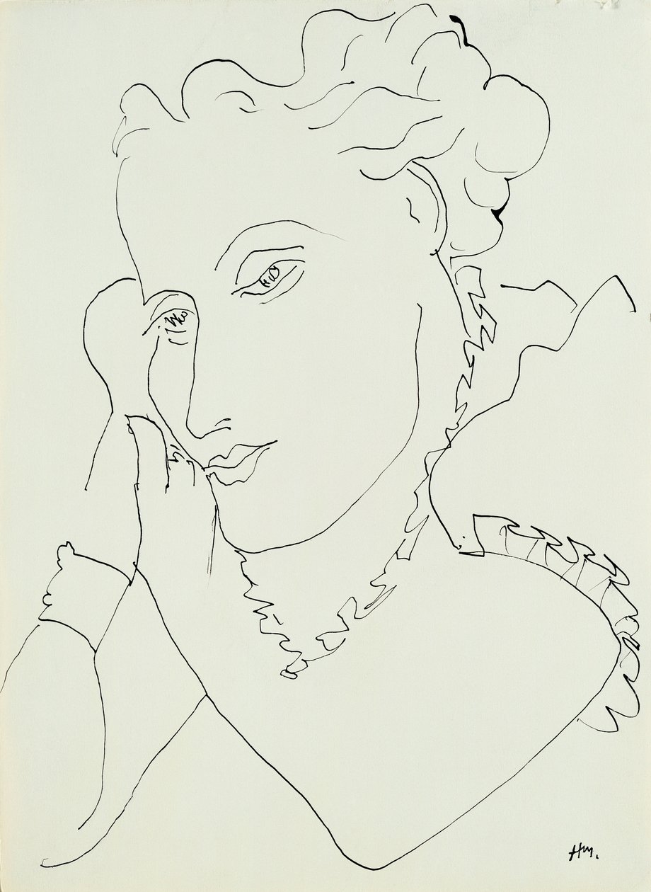 Hovedet af en kvinde med hænderne mod kinden af Henri Matisse