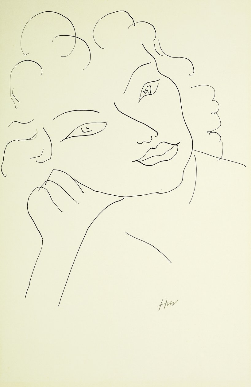 Head of a Young Woman (pen og sort blæk på papir) af Henri Matisse