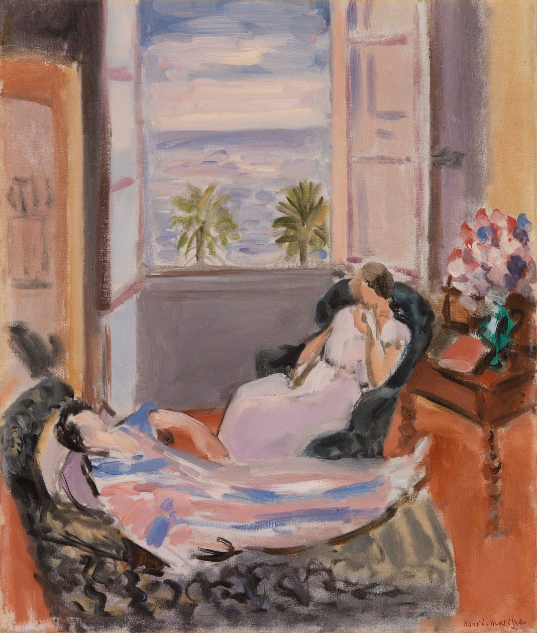 Interiør med to figurer, åbent vindue af Henri Matisse