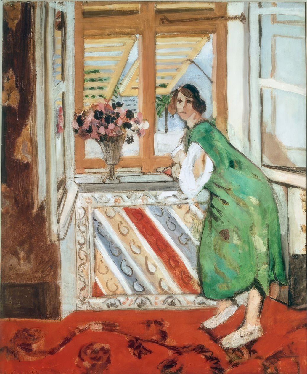 Intérieur à Nice, eller, Ung kvinde i grøn kjole læner sig op ad af Henri Matisse