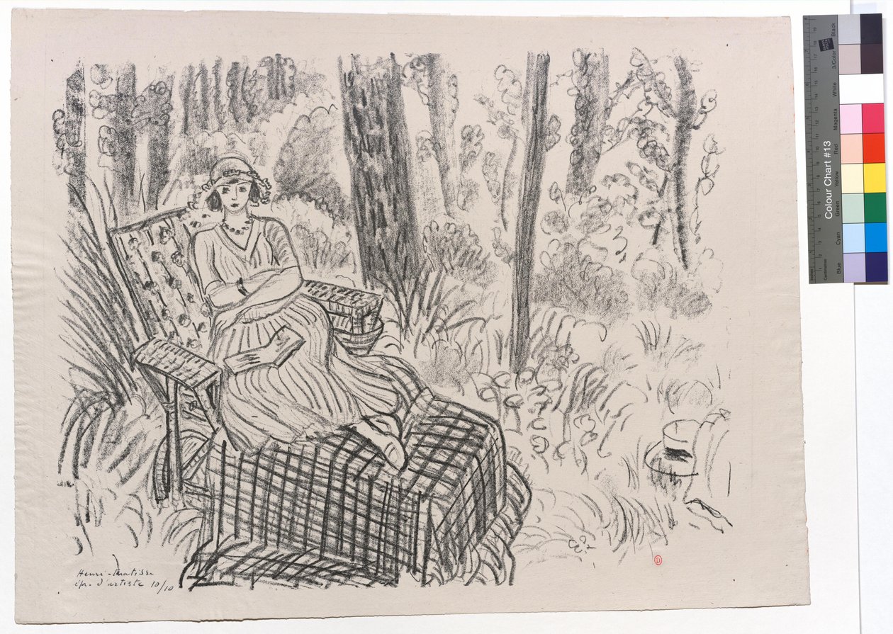 Ung pige på en chaiselong i underskoven af Henri Matisse