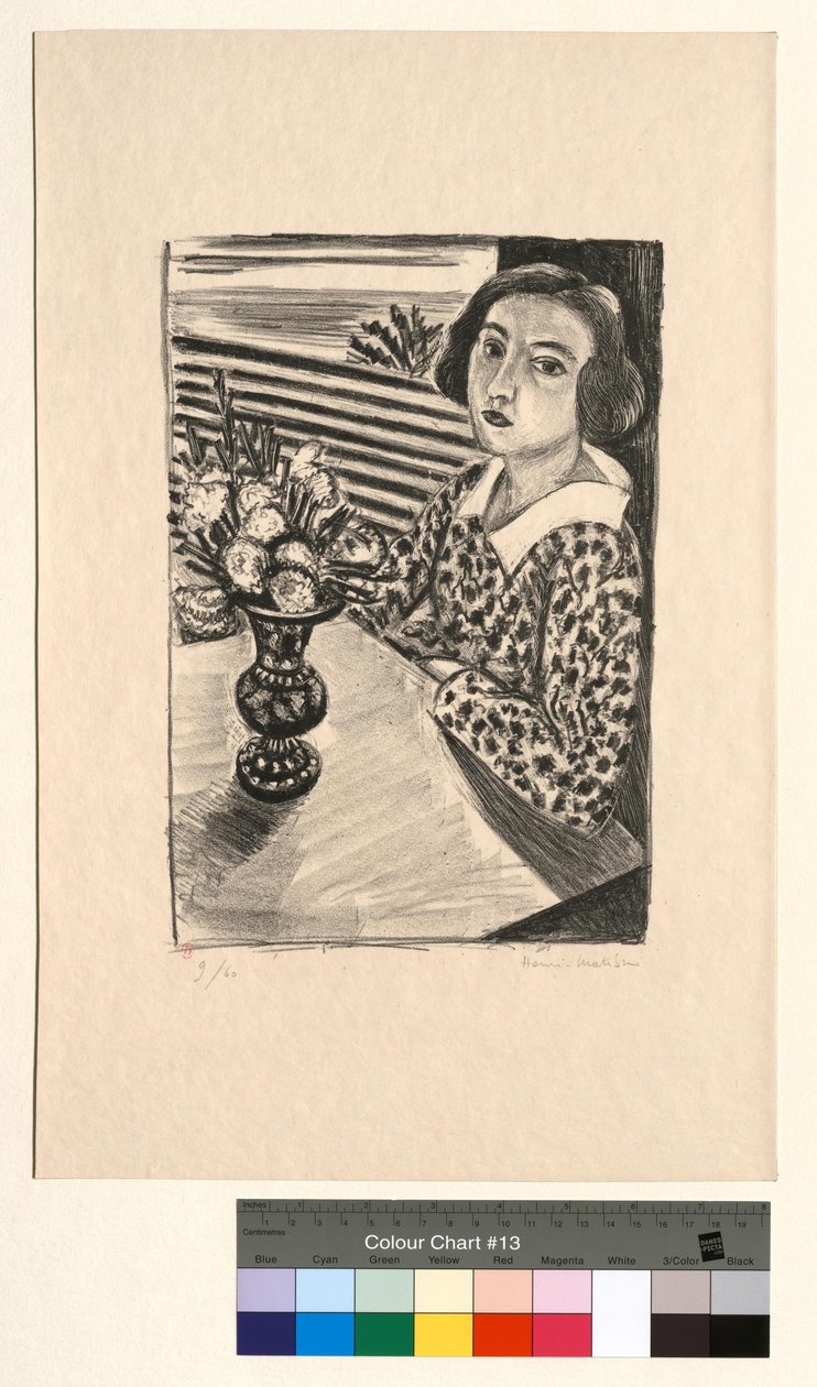 Siddende ung pige med en blomsterbuket af Henri Matisse