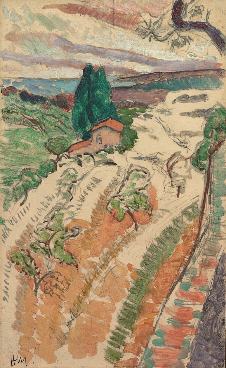 Landskab, St. Tropez, ca. 1904 (olie over blyant på panel) af Henri Matisse