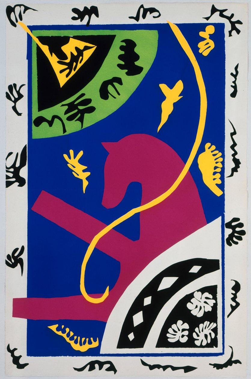 Hesten, rytteren og klovnen. Fra »Jazz«. Tabel V, s. 34 af Henri Matisse