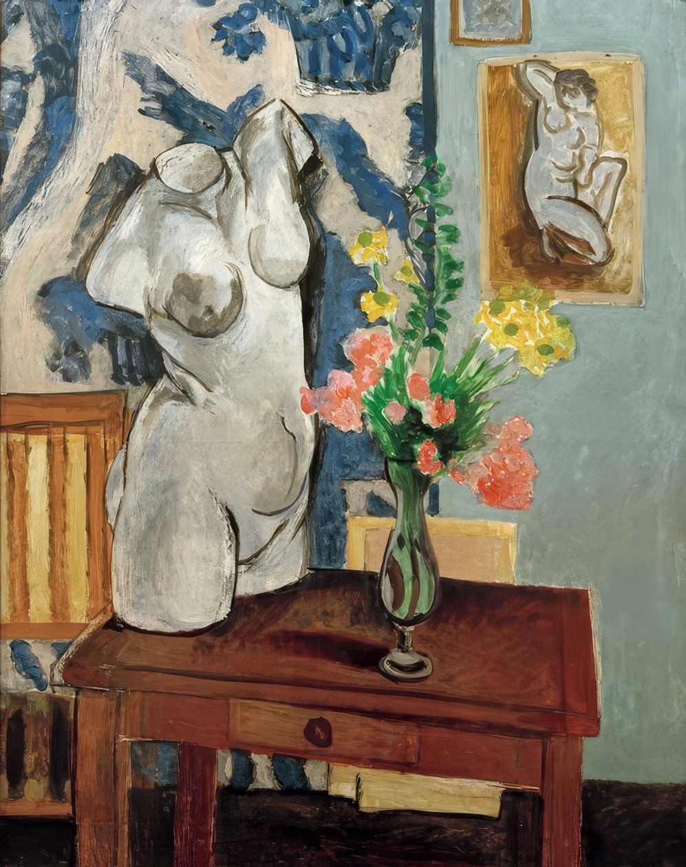 Gips-torsoen, en buket blomster af Henri Matisse