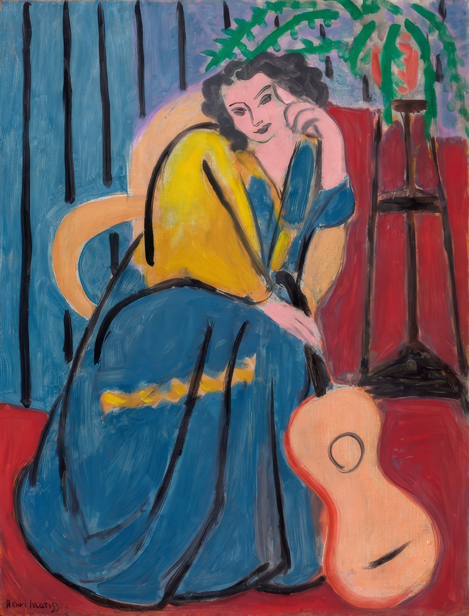 Pige i gult og blåt med guitar af Henri Matisse