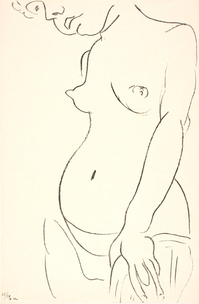 Nøgen kvinde i halvfigur, trekvart profil mod venstre. Det øverste af hovedet beskåret af Henri Matisse