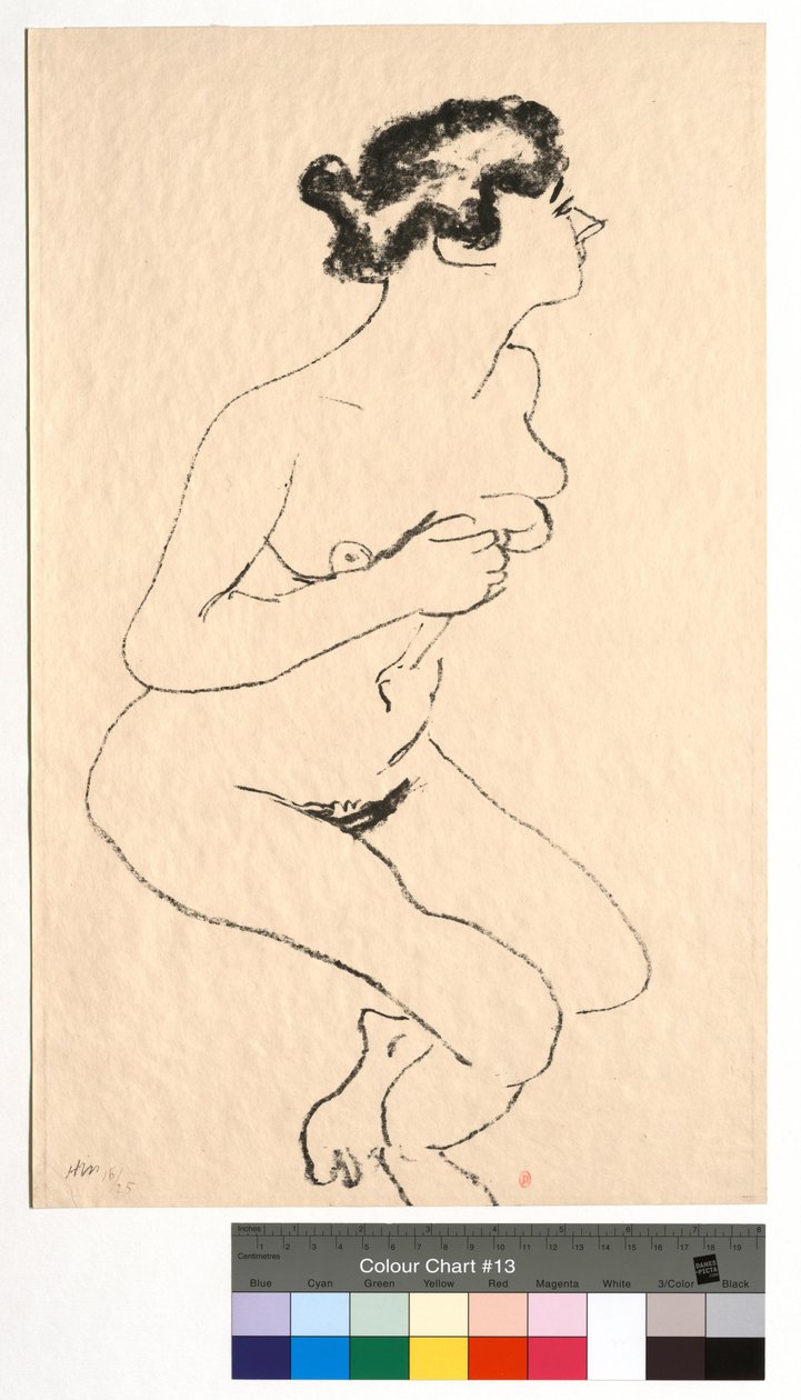 Nøgen i hug, set i profil med sort hår af Henri Matisse