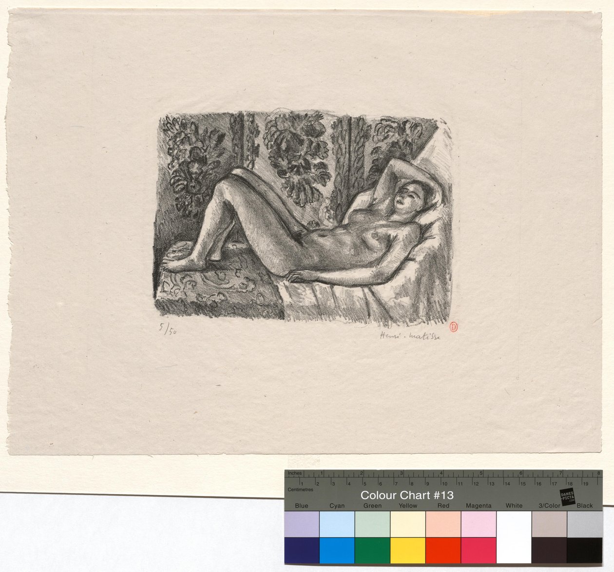 Liggende nøgenmodel med Ludvig XIV-skærmen af Henri Matisse