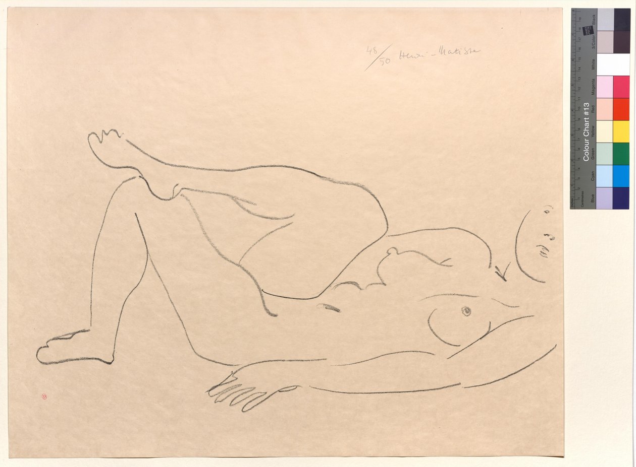 Nøgen liggende figur med ufuldstændigt ansigt: Studie af benene af Henri Matisse