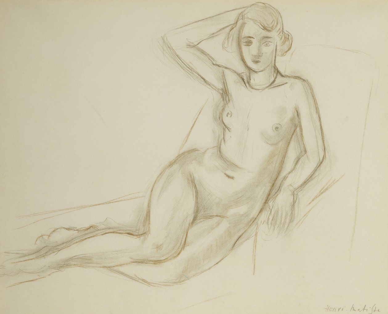 Nøgen, der sidder på en tilbagelænet stol; Nu Assis sur une Chaise Longue af Henri Matisse