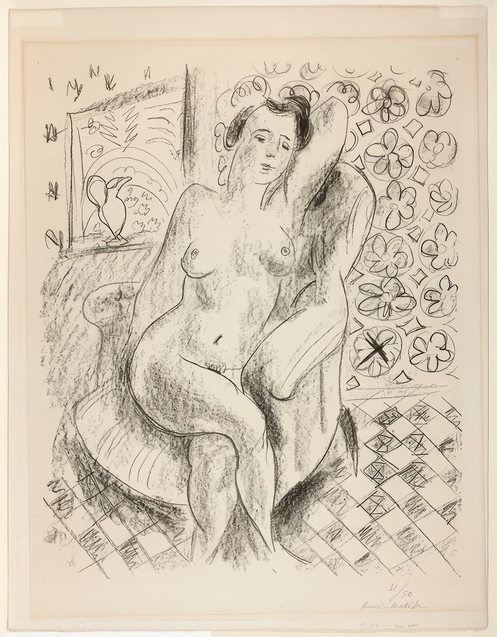 Nøgen i en lænestol med mashrabiya-baggrund af Henri Matisse