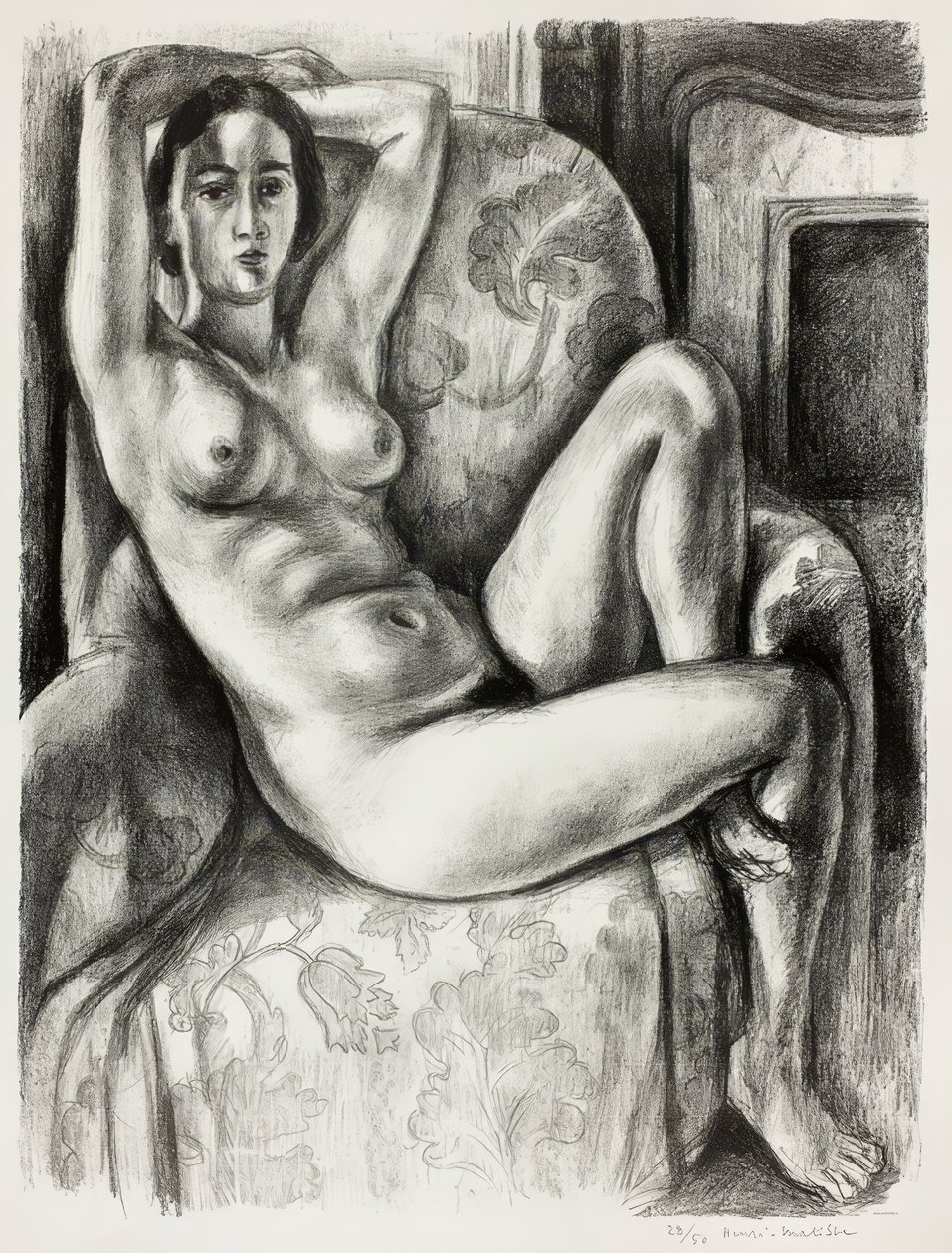 Nøgen med blå pude ved siden af en pejs af Henri Matisse