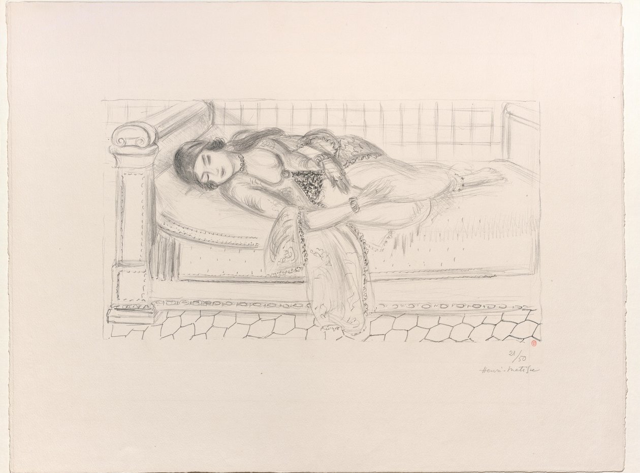 Orientalsk på en liggestol, gulv med røde fliser af Henri Matisse