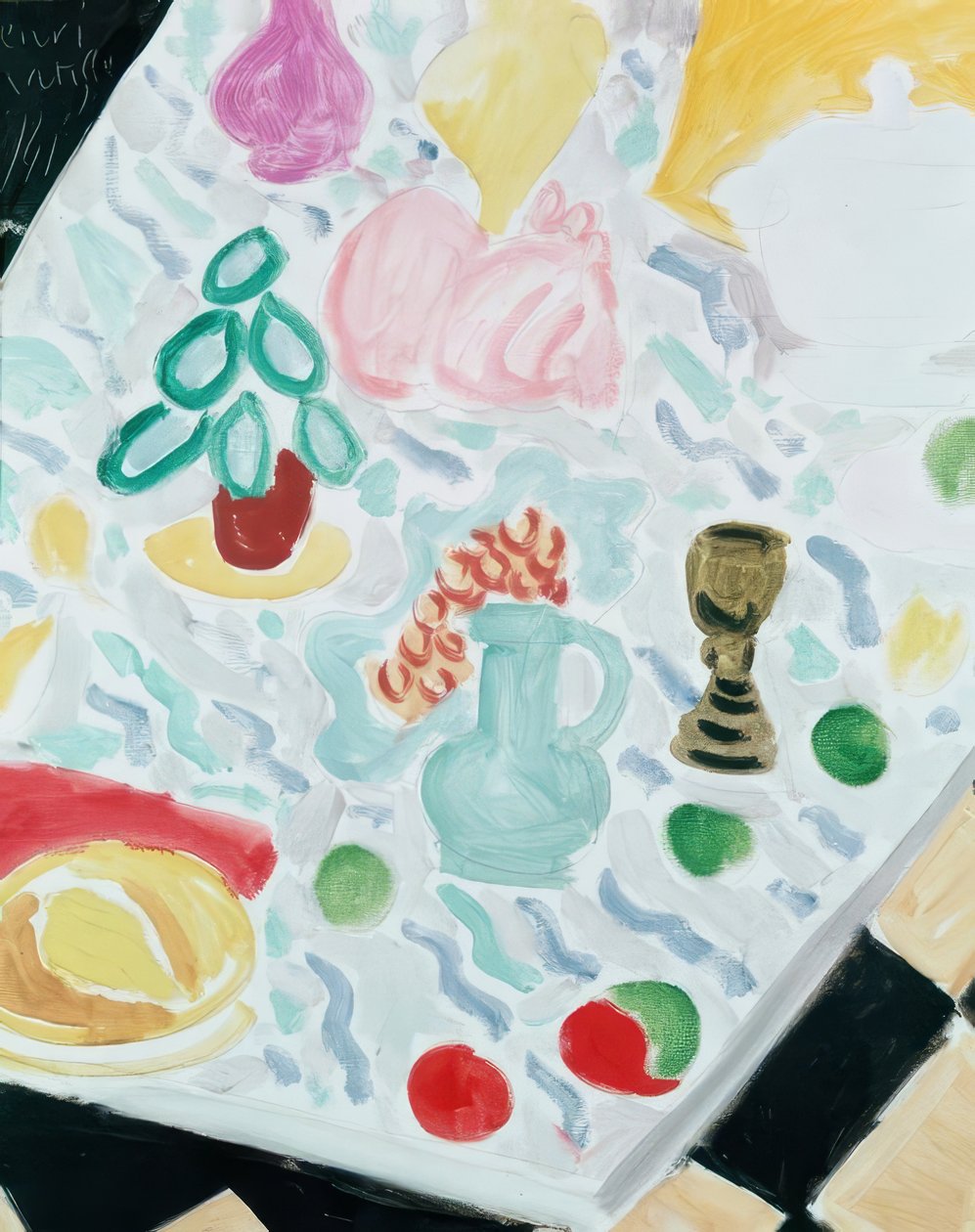 Keramik og glas på et marmorbord af Henri Matisse
