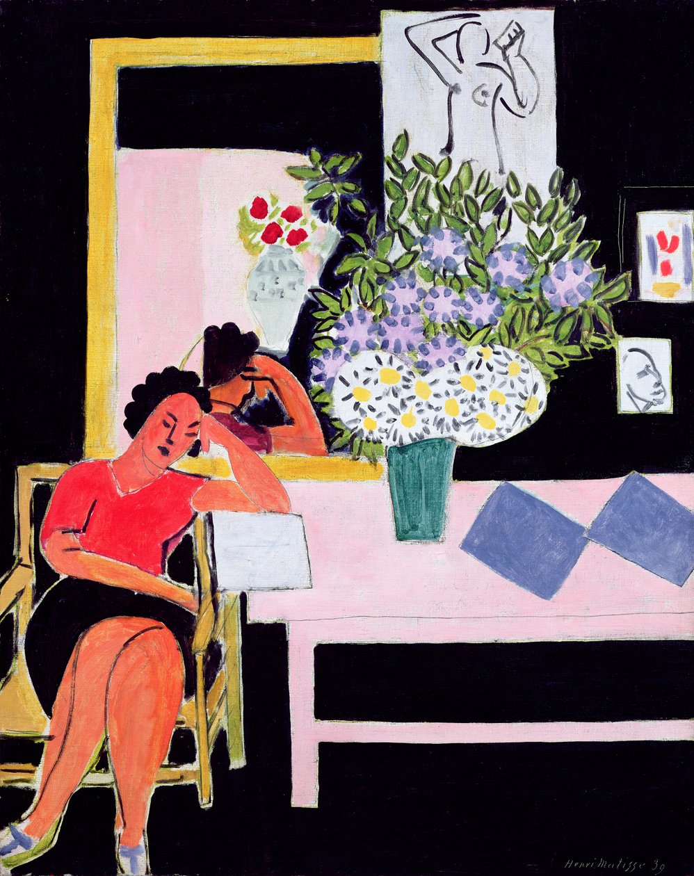 Læser på sort baggrund af Henri Matisse