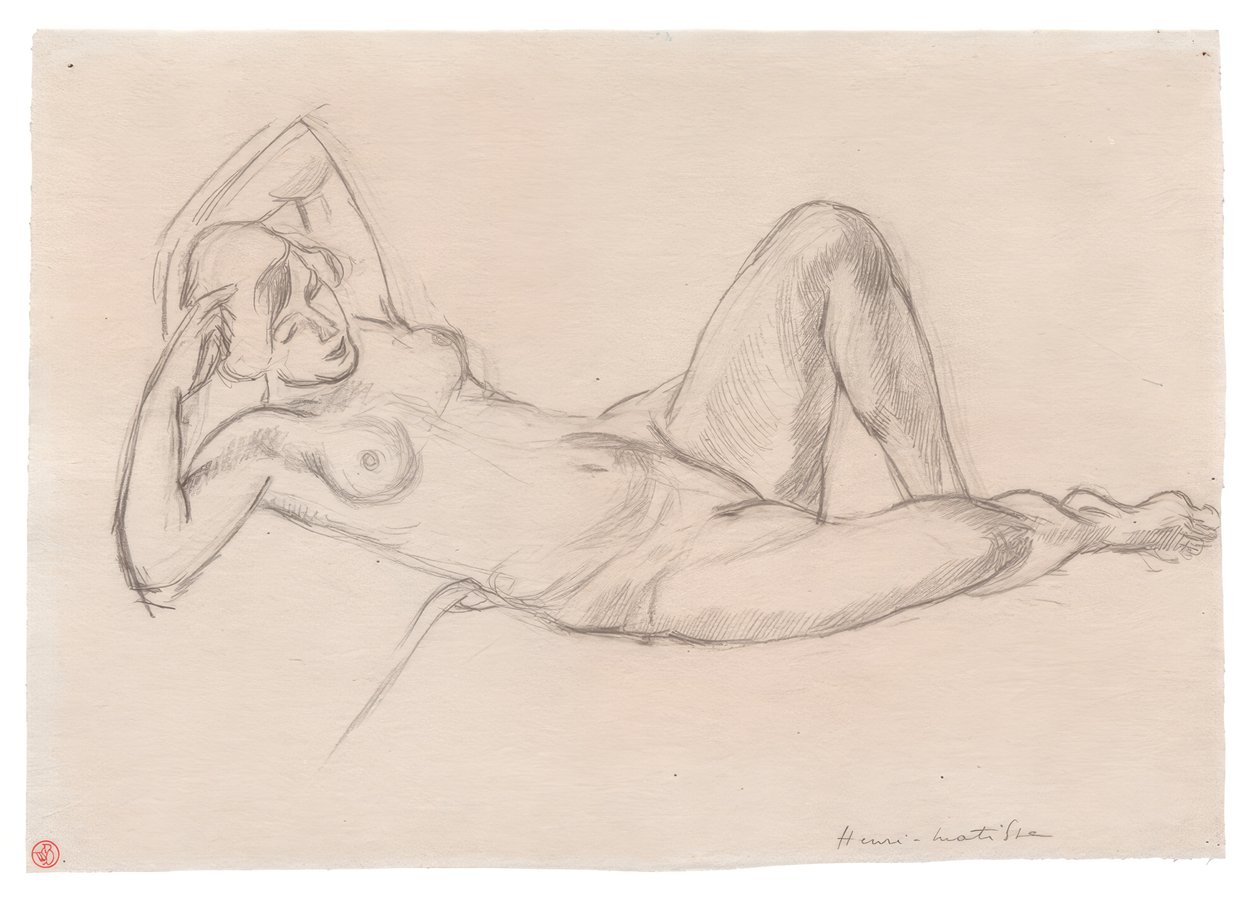 Liggende kvindelig nøgen med løftet knæ af Henri Matisse