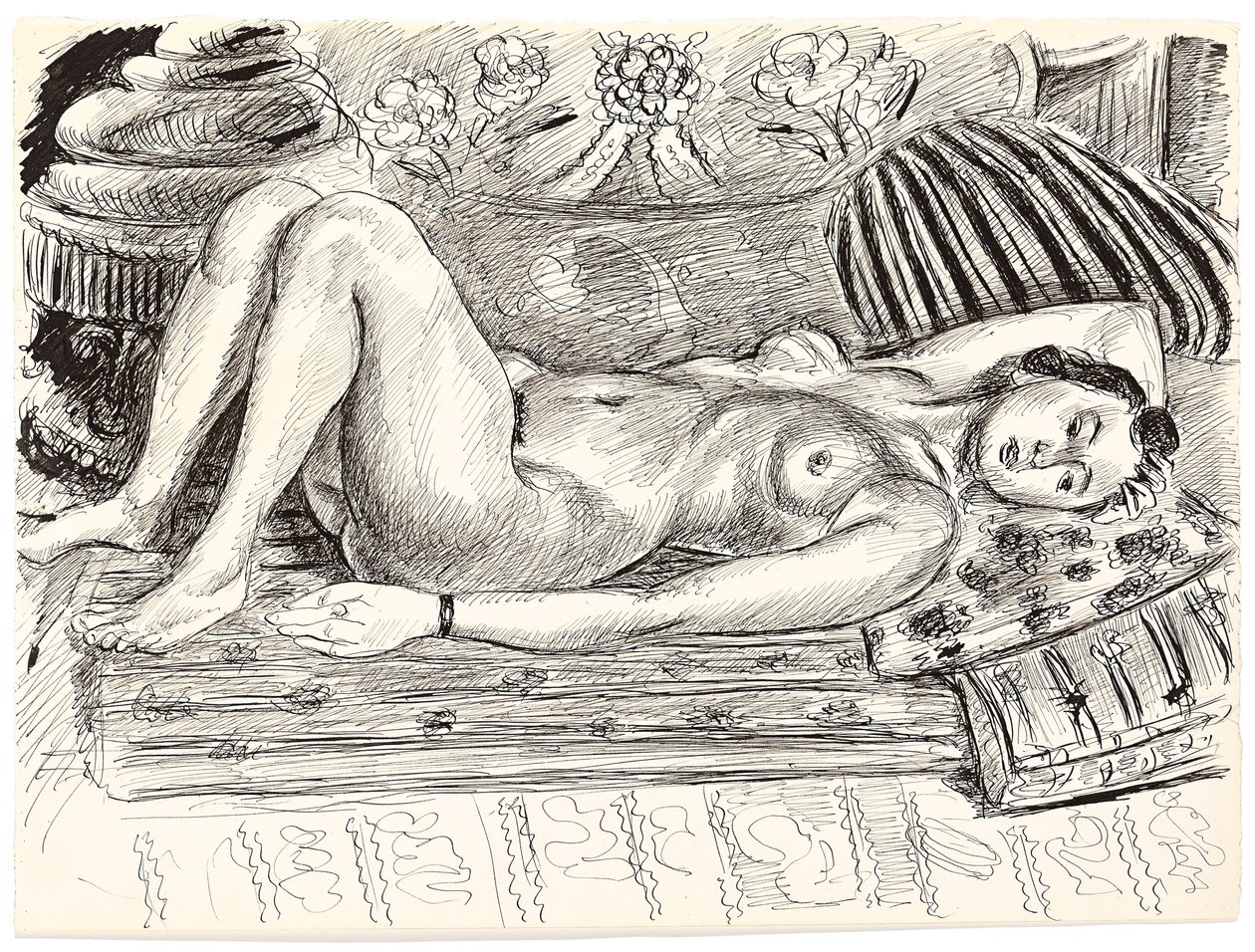 Liggende nøgen på en brasero, ca. 1926-1927 (pen og tusch på papir) af Henri Matisse