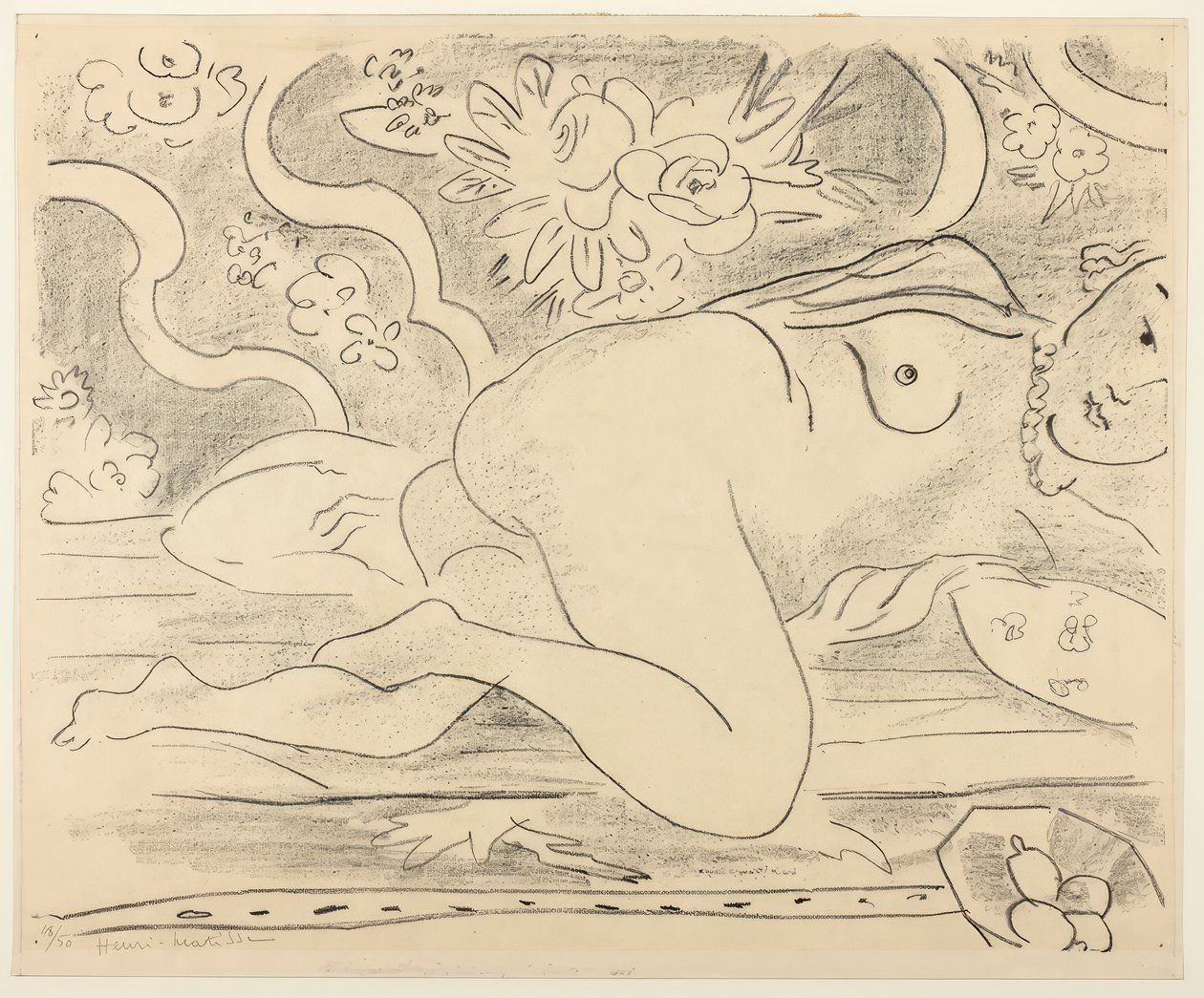 Liggende nøgen med frugtskål af Henri Matisse