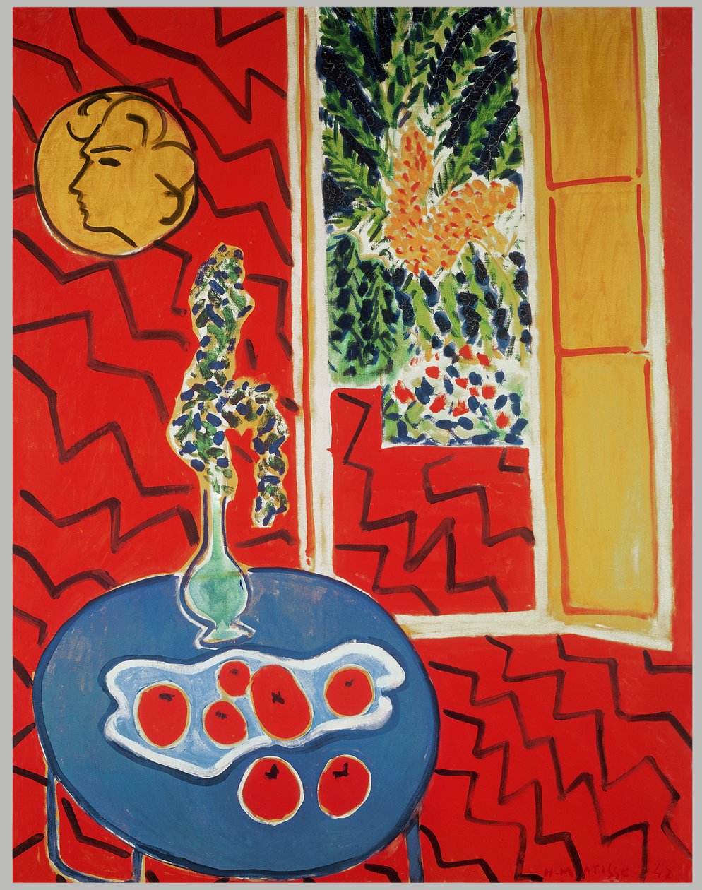 Rødt interiør: Stilleben på et blåt bord af Henri Matisse