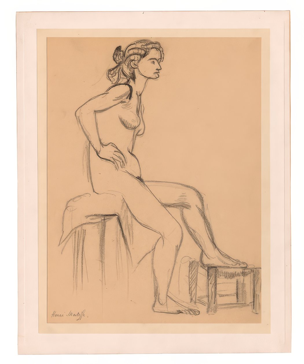Siddende kvindelig nøgen, en fod på en skammel af Henri Matisse