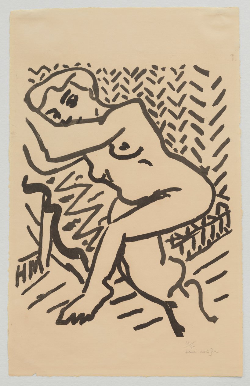 Siddende nøgenfigur [Lille lys træsnit] af Henri Matisse