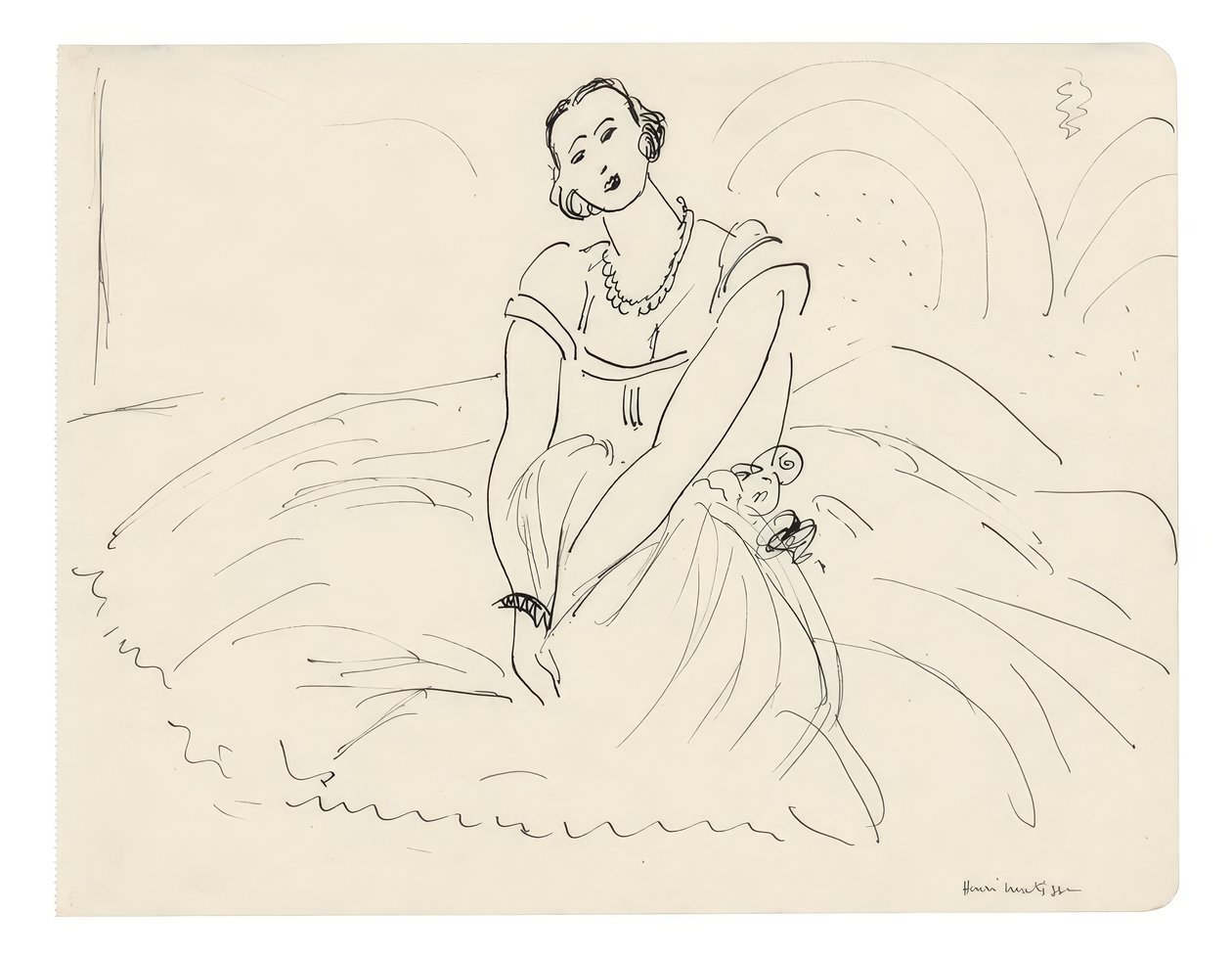 Siddende kvinde med fuldskørtet kjole af Henri Matisse