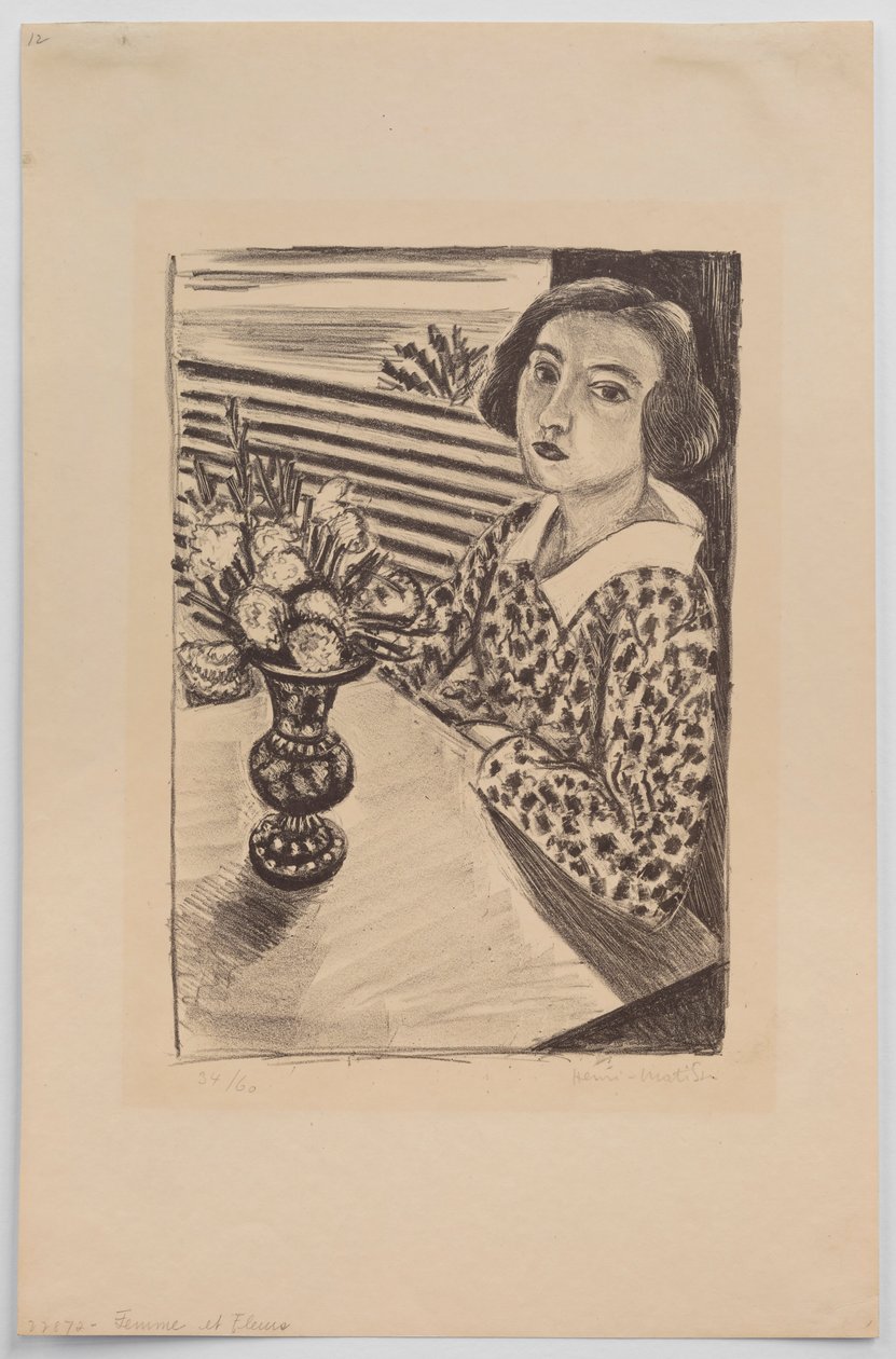 Siddende ung pige med en buket blomster af Henri Matisse