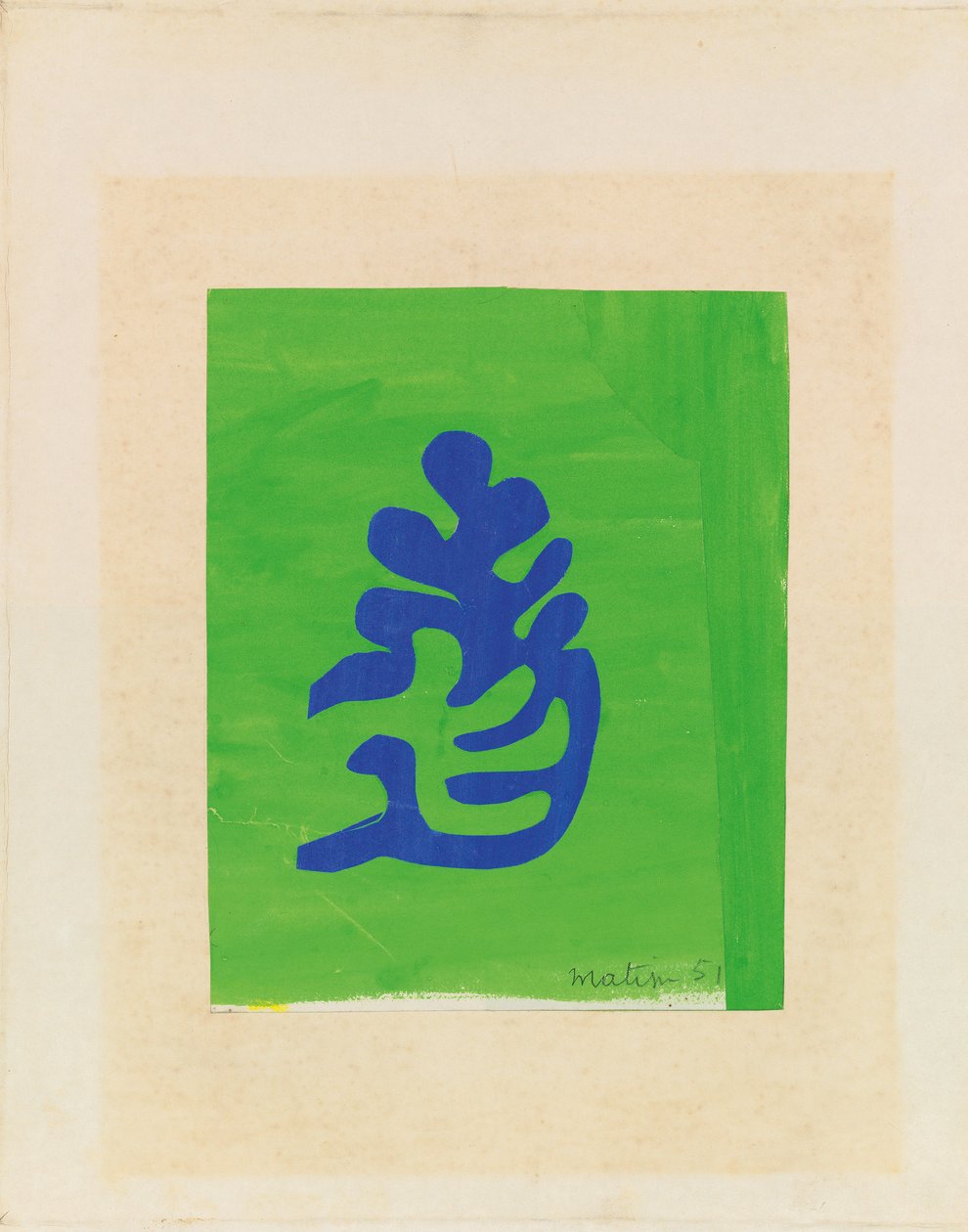 Lille blå arabesk på grøn baggrund af Henri Matisse