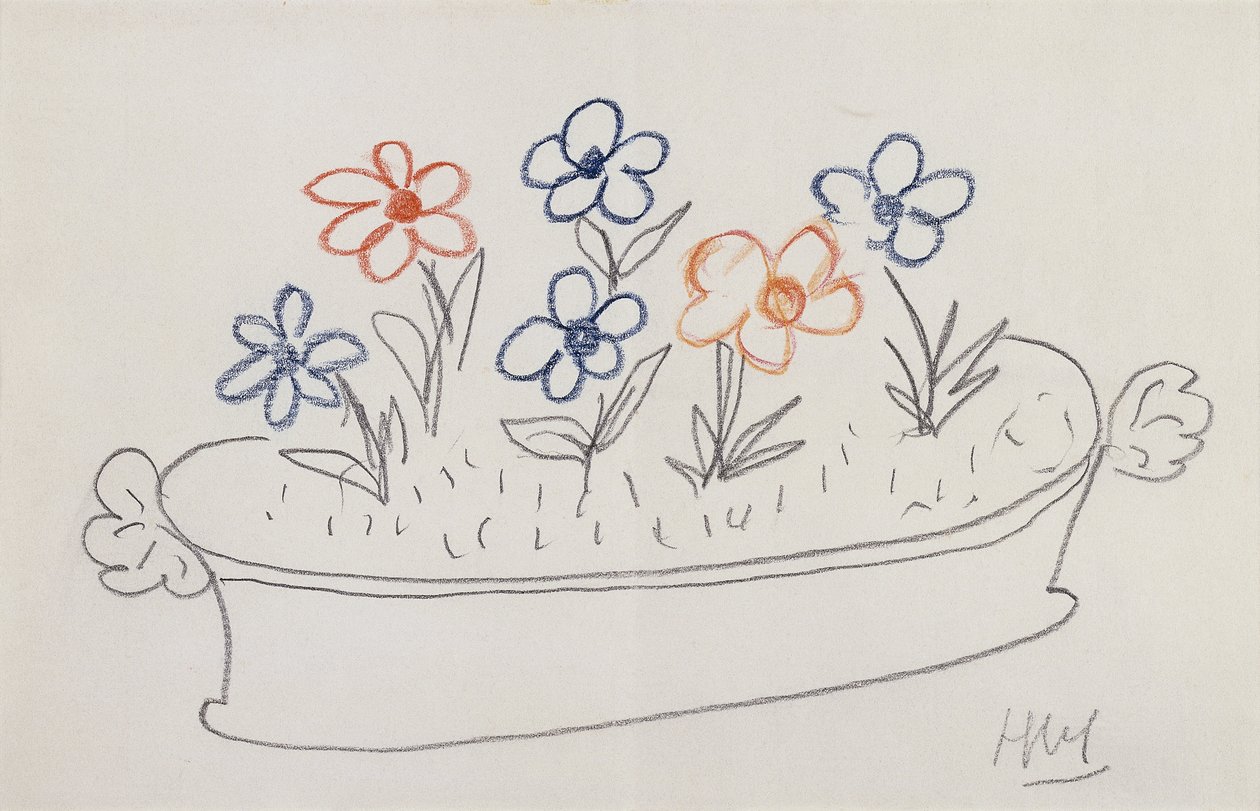 Some Flowers (blyant og farvekridt på papir) af Henri Matisse